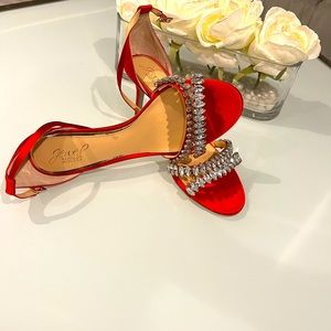 Perfect for prom red jeweled open toe high heels size 8.5